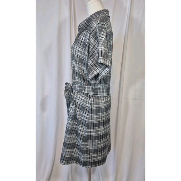 Alice + Olivia Lucette Gray Black Plaid Belted Shirt Dress Large - Picture 8 of 12